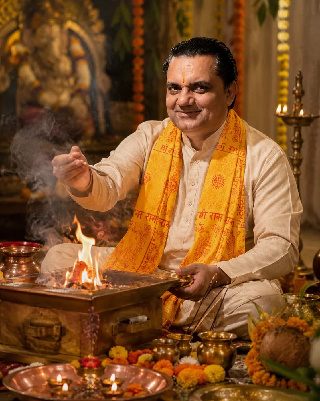 Pandit Acharya Rajiv Ratan Dwivedi conducting Vedic Puja & Hawan
